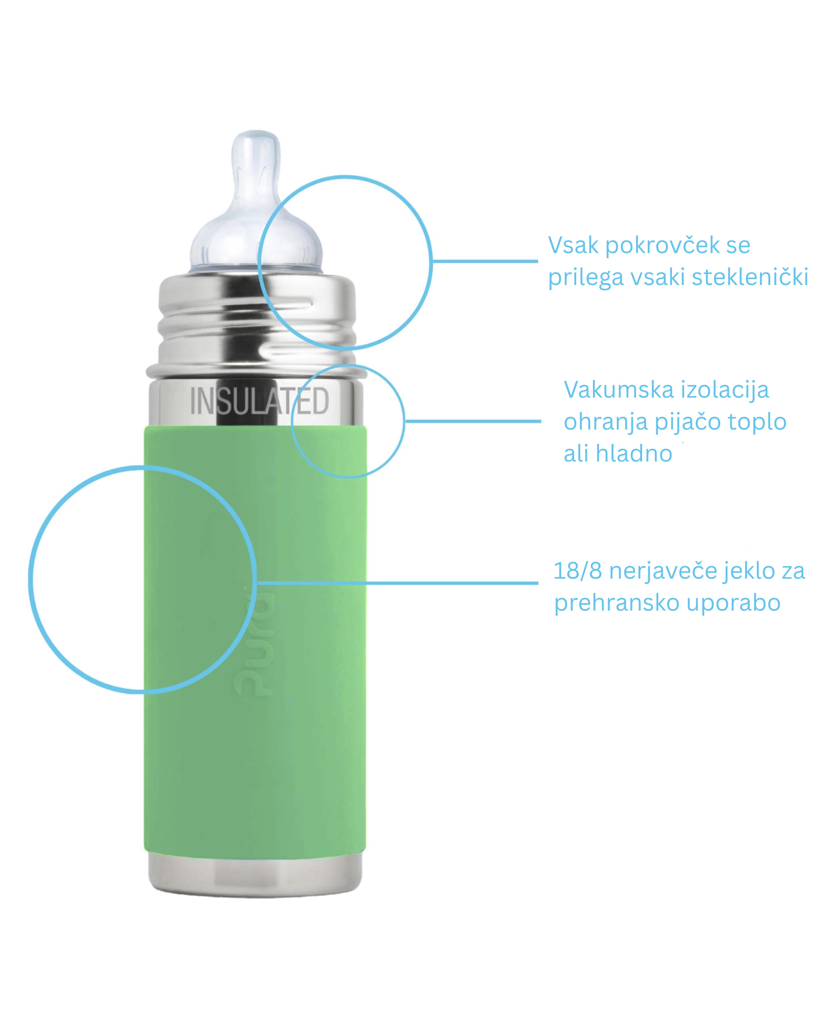 Termo otroška steklenička Kiki 260 ml – Moss | Pura Stainless