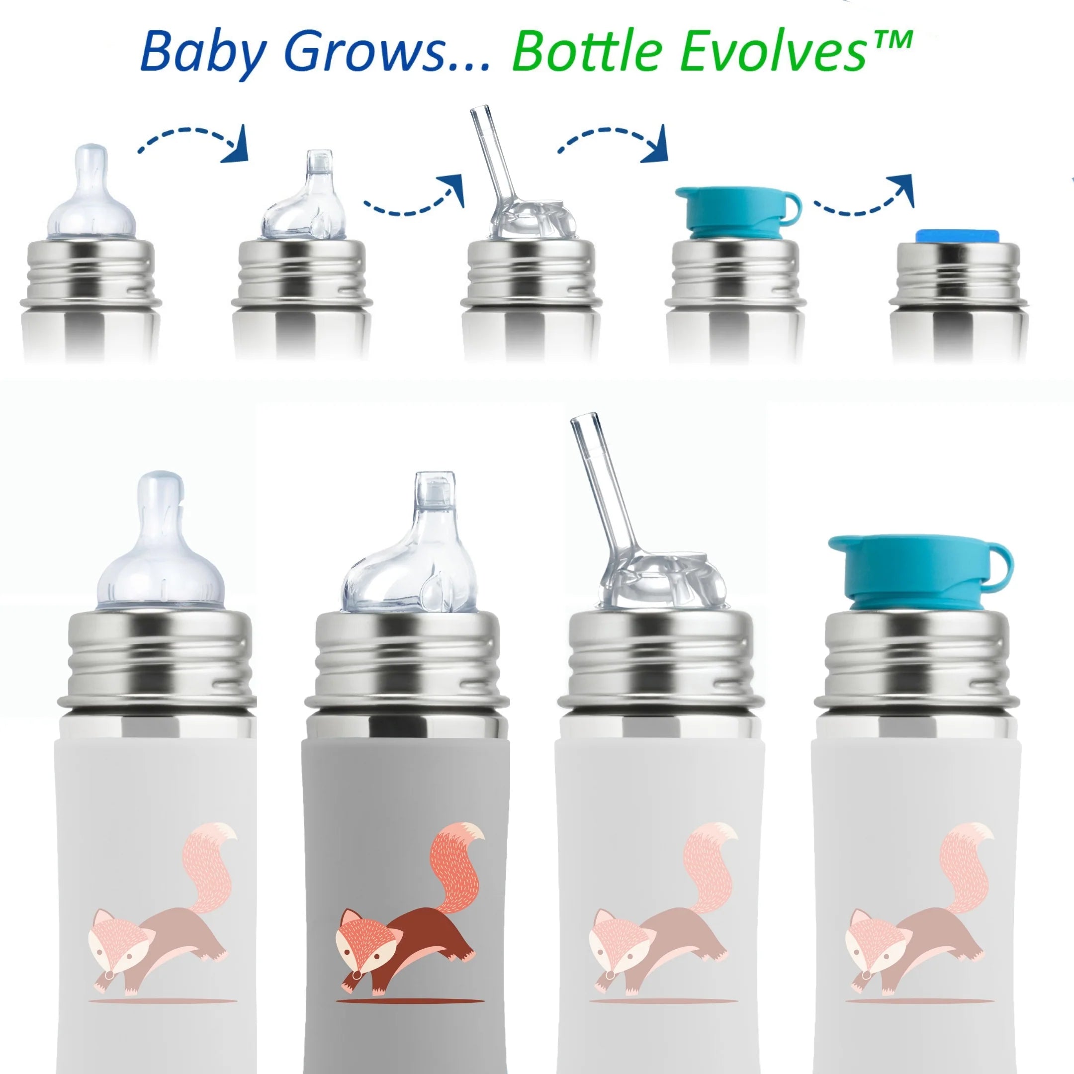 Steklenička z ustnikom Kiki (Sippy) 325 ml – Fox | Pura Stainless