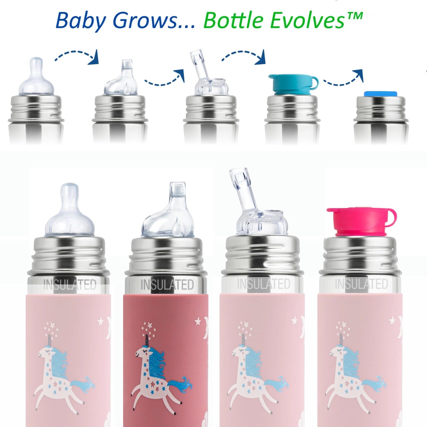 Termo steklenička z ustnikom Kiki (Sippy) 260 ml – Unicorn | Pura Stainless