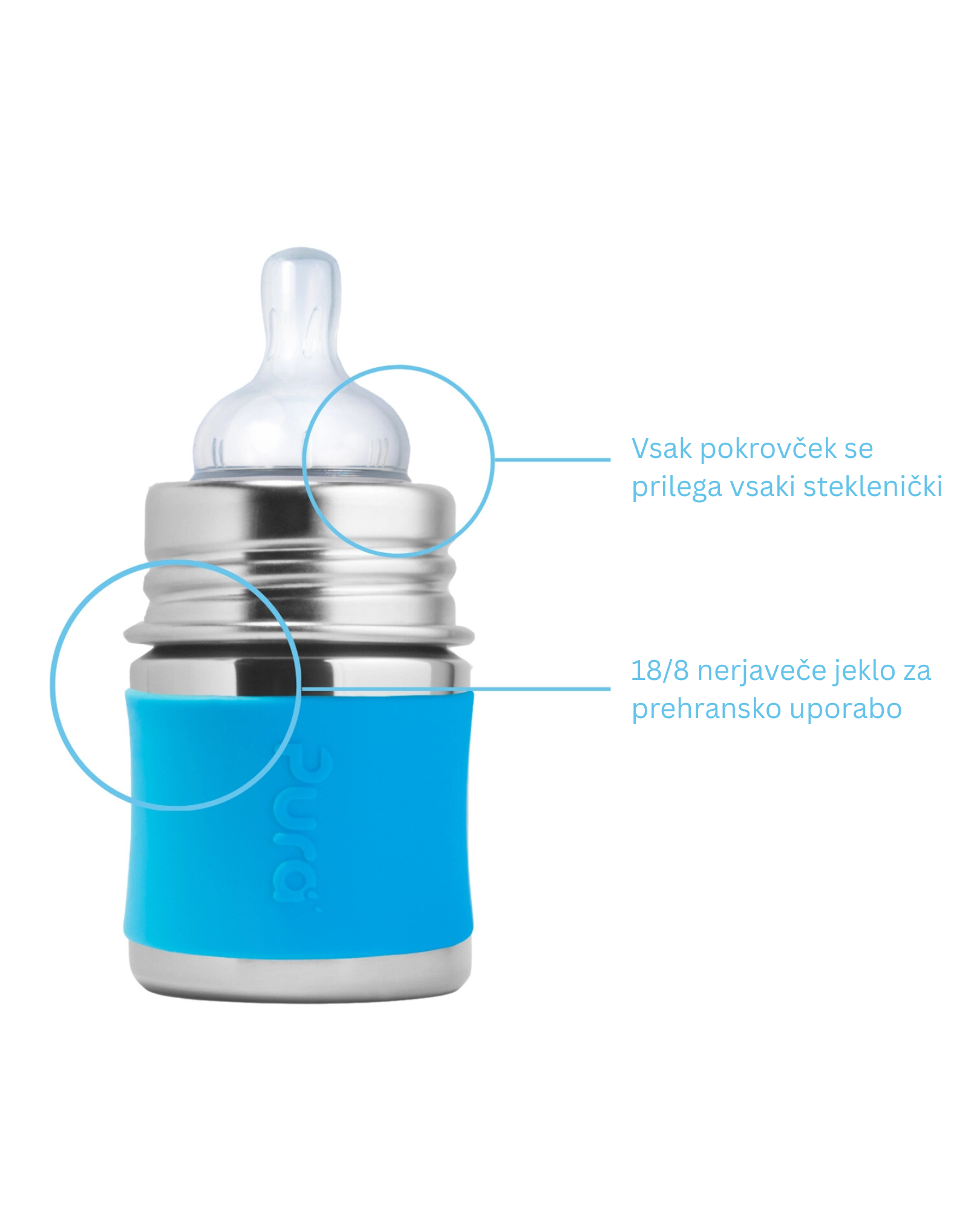 Otroška steklenička Kiki 150 ml – Aqua | Pura Stainless