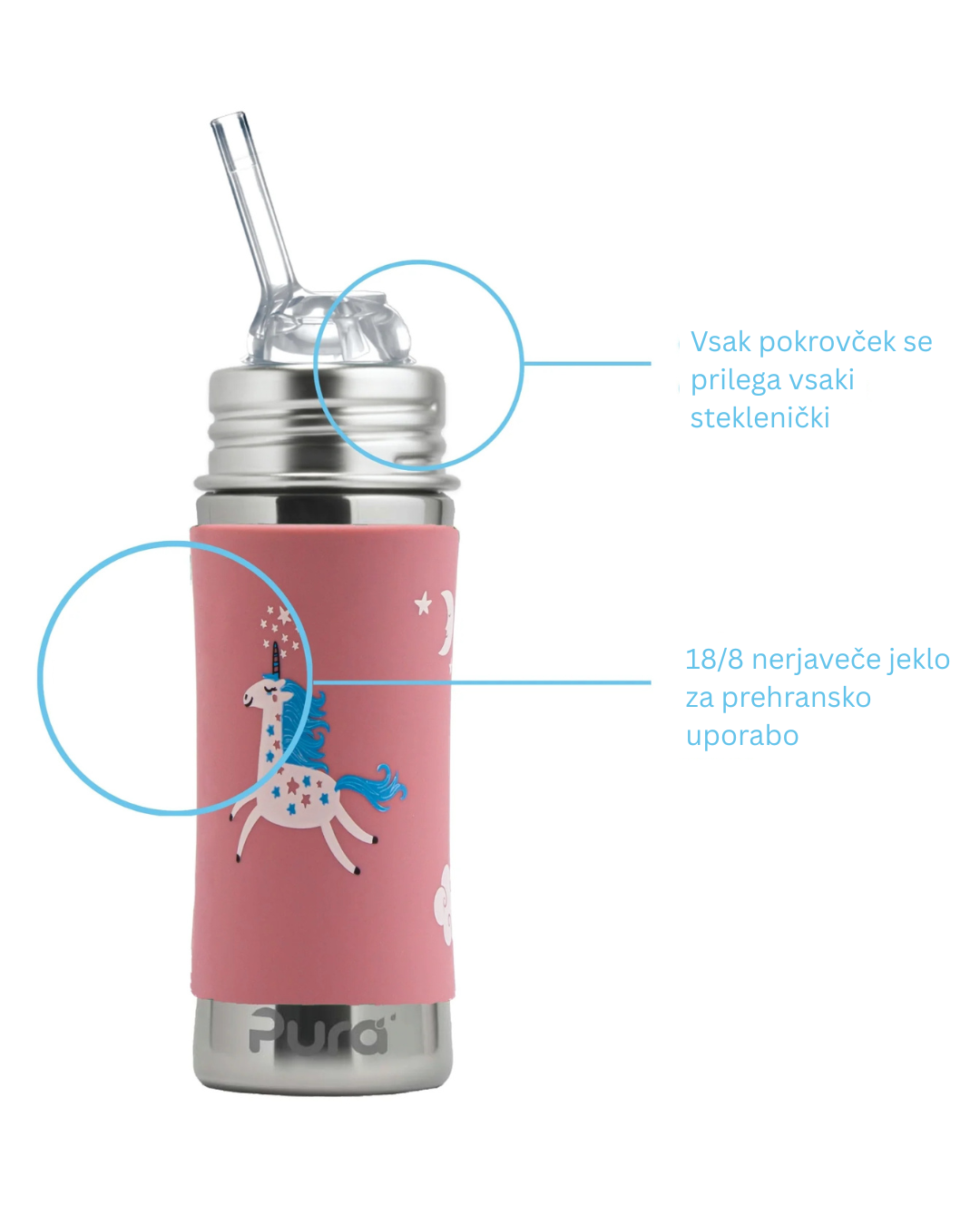 Steklenička s slamico Kiki (Straw) 325 ml – Unicorn | Pura Stainless